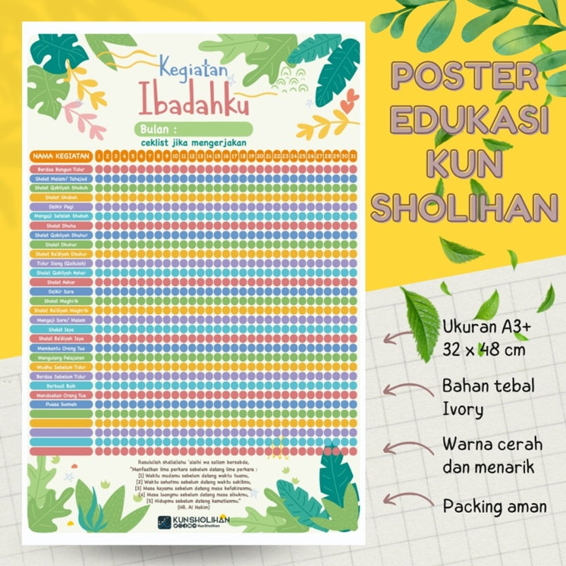 POSTER KEGIATAN IBADAHKU (KUN SHOLIHAN) – Yufid Store Toko Muslim