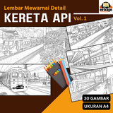 LEMBAR MEWARNAI DETAIL KERETA API - 30 GAMBAR UKURAN A4 (ERKAJE LEARNING KIT)