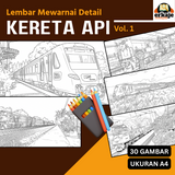 LEMBAR MEWARNAI DETAIL KERETA API - 30 GAMBAR UKURAN A4 (ERKAJE LEARNING KIT)