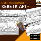 LEMBAR MEWARNAI DETAIL KERETA API - 30 GAMBAR UKURAN A4 (ERKAJE LEARNING KIT)