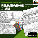 LEMBAR MEWARNAI DETAIL PEMANDANGAN ALAM - 30 GAMBAR UKURAN A4 (ERKAJE LEARNING KIT)