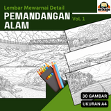 LEMBAR MEWARNAI DETAIL PEMANDANGAN ALAM - 30 GAMBAR UKURAN A4 (ERKAJE LEARNING KIT)