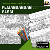 LEMBAR MEWARNAI DETAIL PEMANDANGAN ALAM - 30 GAMBAR UKURAN A4 (ERKAJE LEARNING KIT)