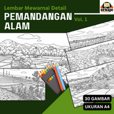 LEMBAR MEWARNAI DETAIL PEMANDANGAN ALAM - 30 GAMBAR UKURAN A4 (ERKAJE LEARNING KIT)