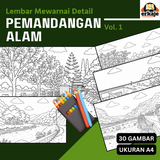 LEMBAR MEWARNAI DETAIL PEMANDANGAN ALAM - 30 GAMBAR UKURAN A4 (ERKAJE LEARNING KIT)