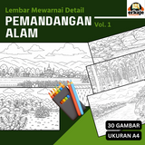 LEMBAR MEWARNAI DETAIL PEMANDANGAN ALAM - 30 GAMBAR UKURAN A4 (ERKAJE LEARNING KIT)