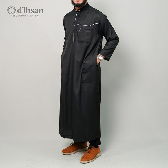 d’Ihsan Jubah Pria Model Arab Lengan Panjang Warna Hitam