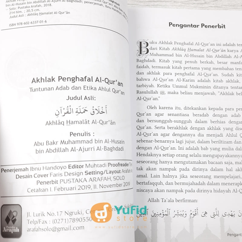 BUKU AKHLAK PENGHAFAL AL QURAN (PUSTAKA ARAFAH) – Yufid Store Toko Muslim