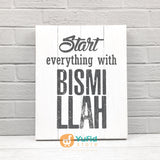Hiasan Dinding Poster Kayu Rustic Start Everything with Bismillah